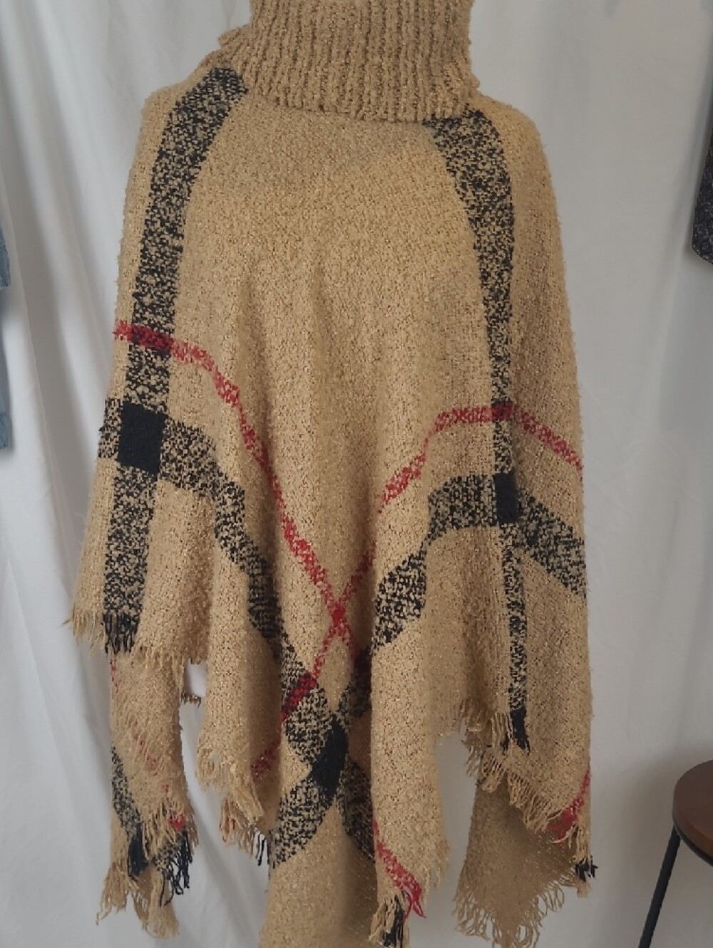 Ultra Soft Plaid Turtleneck Poncho (Burberry Style Pattern) O/S - Picture 10 of 13